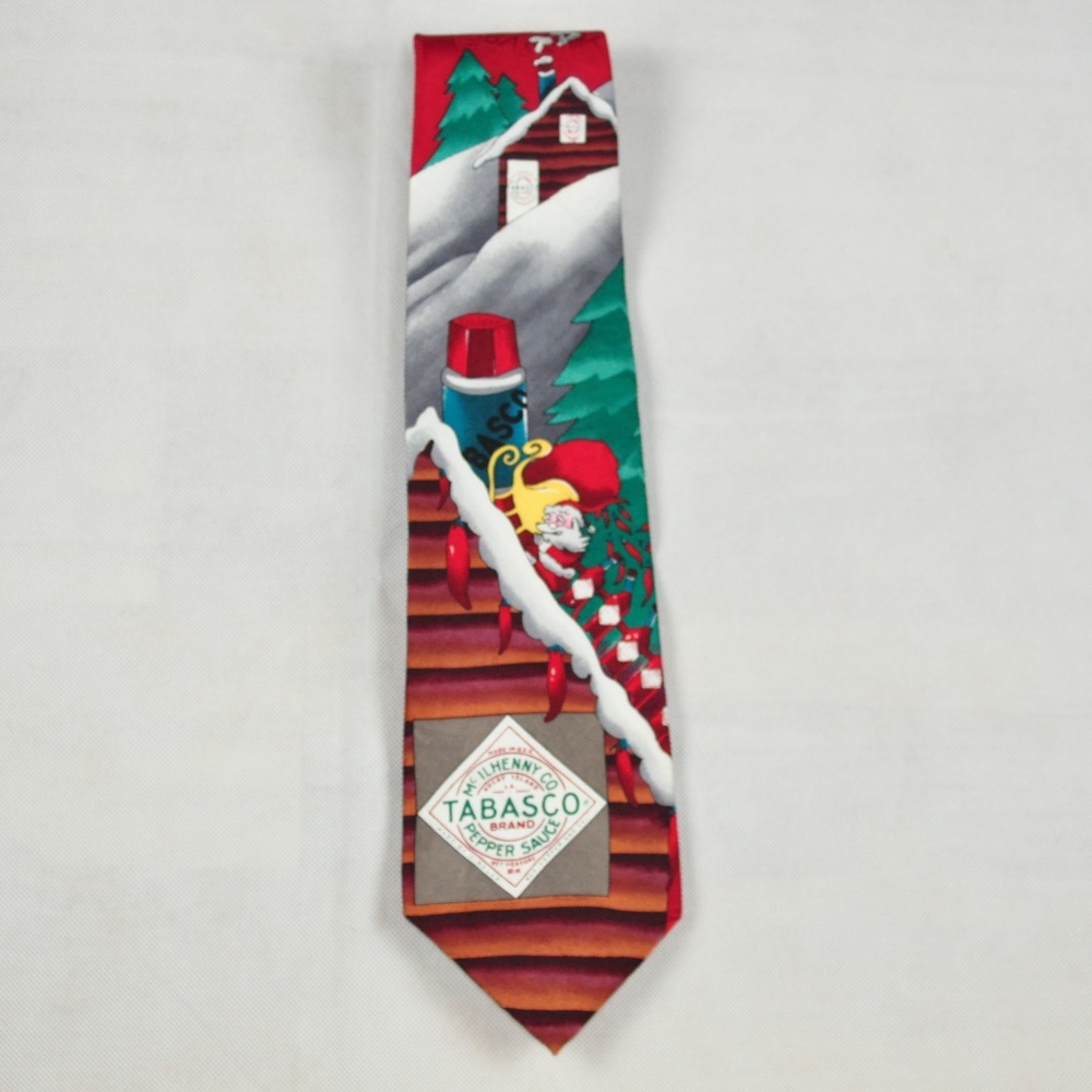 Tabasco Christmas Holiday 100% Silk Tie Santa Hot